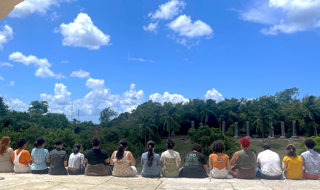Students from Chavón, La Escuela de Diseño, during a mindfulness breathing exercise